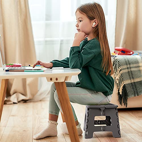 Image of Flottian 9 inch Folding Step Stool for Adults and Kids Holds Up to 300 lbs,Non-Slip Folding Stools with Portable Handle, Compact Plastic Foldable Step Stool for Bathroom,Bedroom, Kitchen Gray