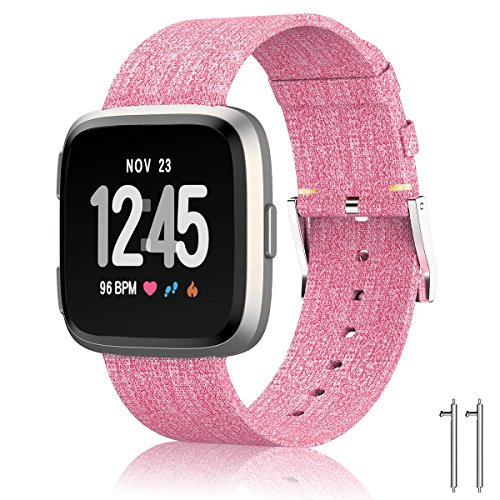 SIX by SIX Woven Fabric Wrist Strap Quick Release Watch Band with Classic Square Stainless Steel Buckle for Fitbit Versa Fitness Smart Watch