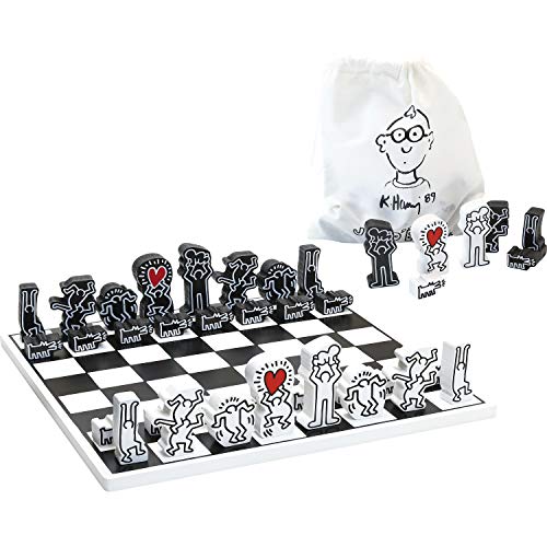 Vilac Chess Wooden Board Game with Cotton Storage Bag, Set Illustrated By Graphic Designer Keith Haring, Durable, 6 Years+