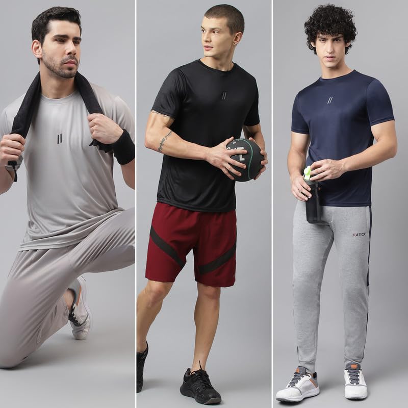 Image of ATICX Slim Fit Polyester Sports T-Shirt for Men - Round Neck Quick Dry Fit Half Sleeve Breathable Stylish Gym & Workout Tee - Lightweight Running Cycling Football Swimming Training Sportswear Top