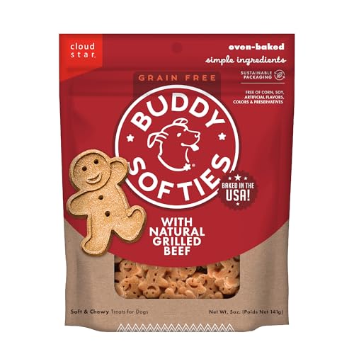 Buddy Biscuit Softies 5 oz Pouch, Grain-Free Soft & Chewy, Natural Grilled Beef Flavor Dog Treats,...
