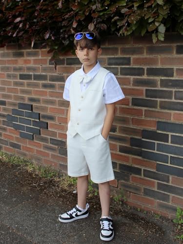 Image of LOLANTA Boys Linen Suit 4 Piece Summer Gentleman Outfit Kids Shorts Set