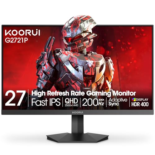 KOORUI 27" QHD IPS Gaming Monitor: Immerse in 95% DCI-P3 Color | 200Hz, 1ms, 350 Nits, HDR400, FreeSync Premium,Tilt Adjustable,Black