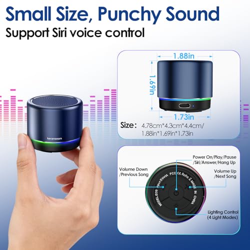 Image of Small Bluetooth Speaker with Lights, Mini Speakers with BT5.4, Stereo Sound