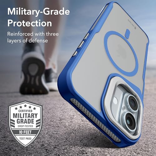 Image of eller sante Roxane Magpro Back Cover Case for iPhone 16 Plus Scratch Resistant Camera Screen Protector TPU Shockproof with Stand Holder Mag-Safe Wireless Charging- Blue