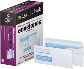 Quality Park Envelopes, #10 Double Window Security Tinted, 4-1/8 x 9-1/2 Inches, 24 lb White Wove, Self-Seal Closure, Redi-Seal, 500 Count - Ideal for Standard Business Mailings - Envelopes