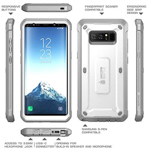 Supcase Unicorn Beetle Shield Series Case Designed For Galaxy Note 8, With Built-In Screen Protector Full-Body Rugged Holster Case For Galaxy Note 8 (2017 Release) (White) #TOP2