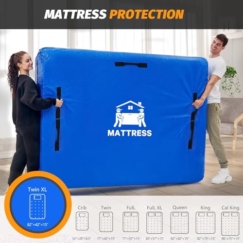 Image of Mattress Bags for Moving, BETU Mattress Protector Waterproof Mattress Cover Twin XL Size Storage Bags with 8 Heavy-Duty Handles and Zipper for College Bed Extra Thick Large(2 Pack:82 inchx42 inchx15 inch Blue)