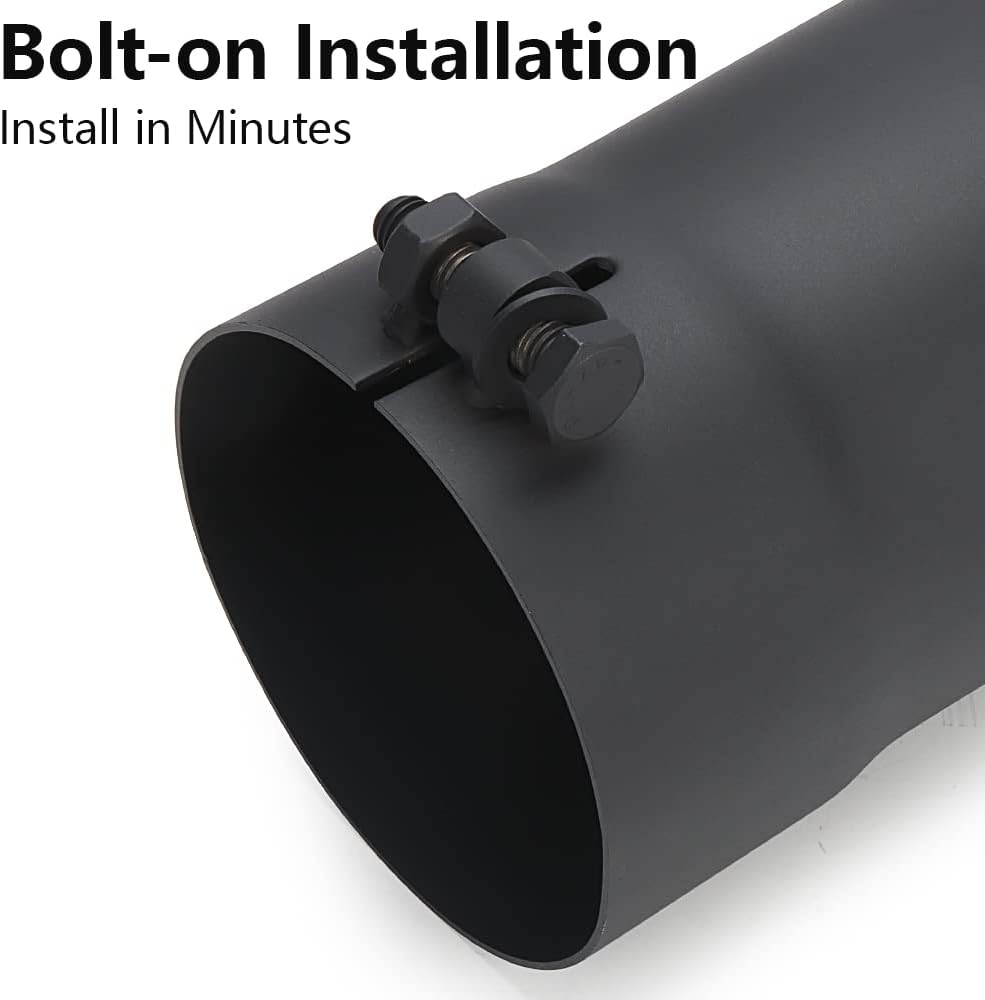 A-KARCK Turn Down Exhaust Tip 4" Inlet, Black Tailpipe Tip with 4" Inlet & Outlet 12" Overall Length, Stainless Steel Structure Replaces Rusted Tailpipes