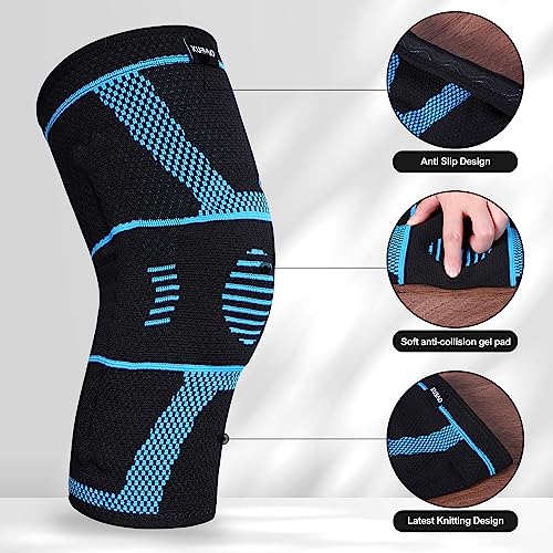 Kubao Mens Compression Knee Sleeve Knee Support For Weightlifting Youth Wrestling Knee Sleeve Working Knee Pads For Men Squat Knee Sleeves Men Knee Pads Wrestling Meniscus Tear Brace Blue Black M #TOP3
