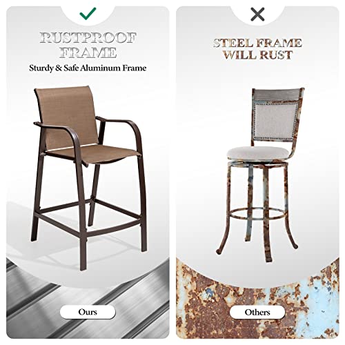 Crestlive Products Counter Height Bar Stools Aluminum Patio Furniture With Heavy Duty All Weather Frame In Antique Brown Finish For Outdoor Indoor, 2 Pcs Set, 27.5'' Seat Height (Brown) #TOP3