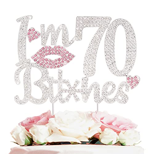 Laskyer I'm 70Th Funny Birthday Pink Rhinestone Cake Topper - Happy 70Th Birthday Cheers To 70 Years Old Seventy Bday Party Metal Sparkly Food Centerpieces Topper Decorations Sign. #TOP7