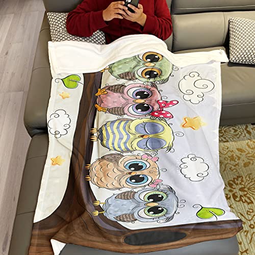 Yisumei Cute Cartoon Owl Blanket, Perched On The Branches Of A Large Tree Surrounded By Clouds And Stars, Birthday Gifts For Boys And Girls, 60"X80" #TOP2
