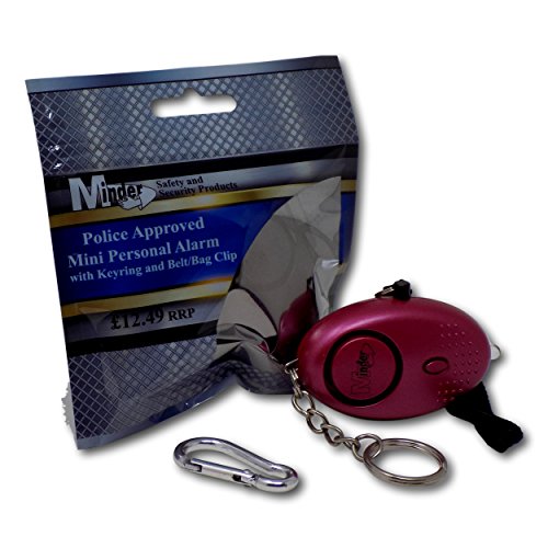 Minder 140db Police Approved Metallic Hot Pink Mini Minder Loud Personal Staff Panic Rape Attack Safety Security Alarm Keyring with Torch - Secured by Design Approved (Police Preferred Specification)