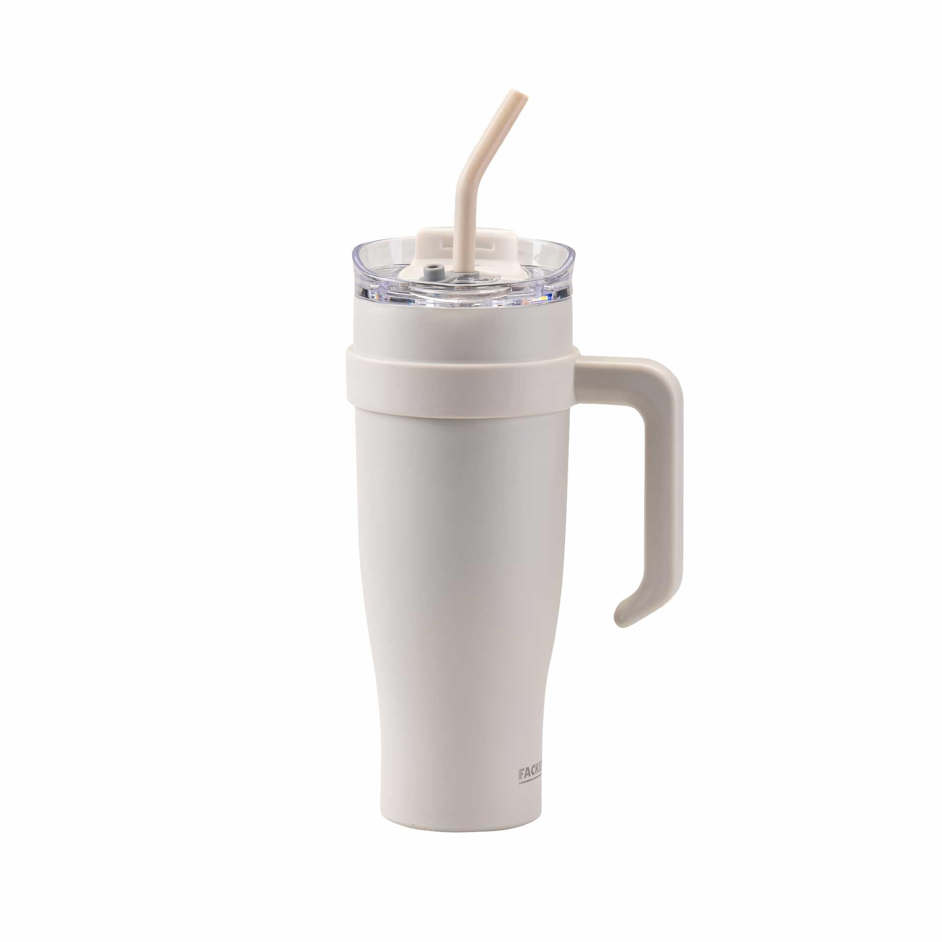 Fackelmann Bicchiere isolante XXL beige 1200 ml – per bevande fredde, in acciaio inox di alta qualità con isolamento a doppia parete e prolunga flessibile della cannuccia
