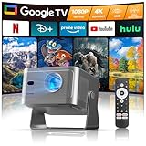 Alwtniet Proiettore 4K con Google TV, Native Full HD 1080p Mini proiettore Home Cinema Bluetooth WiFi Piccolo Smart Distanza Proiettore Autofocus/Correzione trapezoidale 6D per cellulare esterno TV