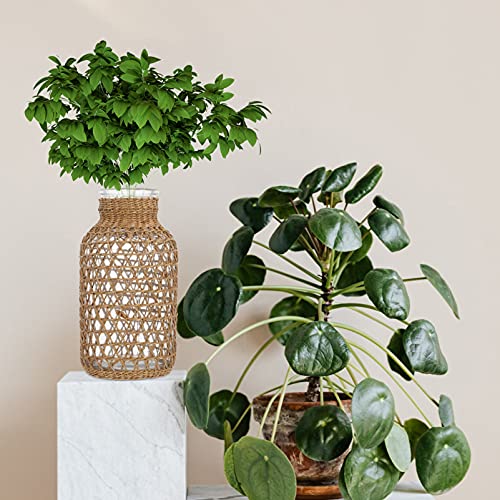 Besportble Rattan Flower Vase Rustic Glass Flower Baskets Shabby Chic Wicker Vase Garden Plant Baskets Decorative Farmhouse Vases For Home Garden Office #TOP7