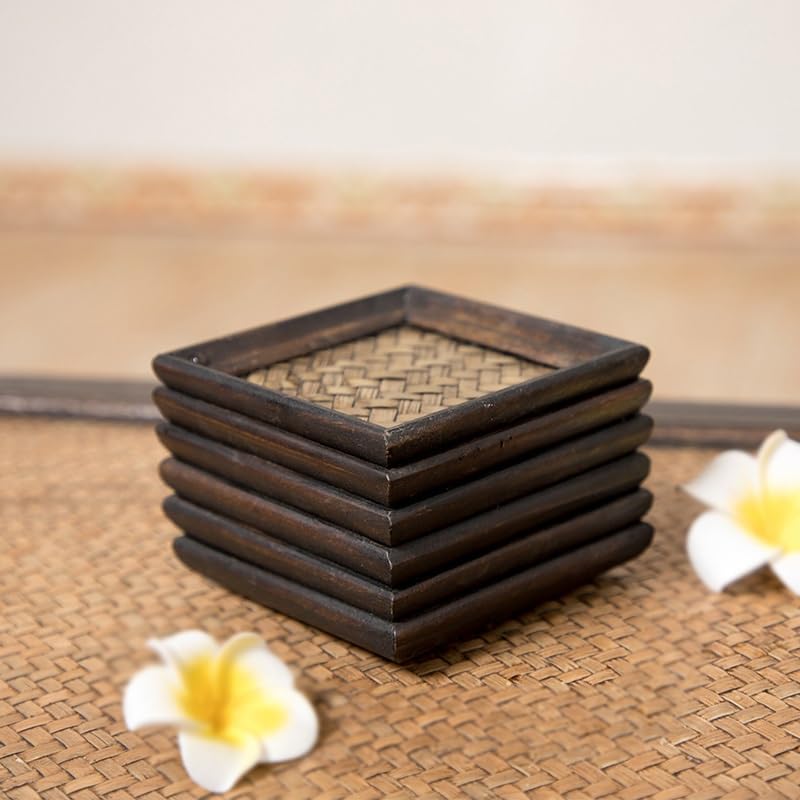 ROUZIHU Rotan onderzetters Thaise handgemaakte vierkante houten kussen Retro theekopje waterkop geïsoleerde bar koffie restaurant onderzetters