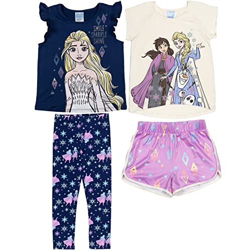 Disney Frozen Anna Elsa Olaf Little Girls 4 Piece Outfit Set: T-Shirt Tank Top Legging Shorts 6 #TOP14
