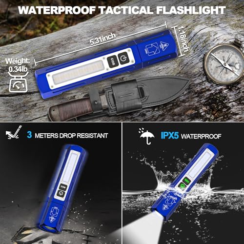 Banral Rechargeable Flashlights High Lumens - Super Bright Small Pocket Magnetic Flashlight, 8 Modes LED Tactical Flash Light, Dual Button Powerful Flashlight for Camping (1, Klein Blue) by Banral - Image 4
