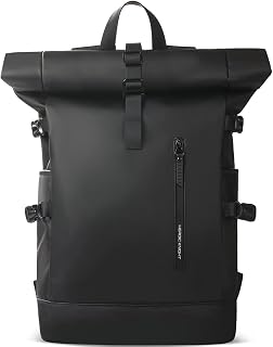 Roll Top Backpack Large Laptop Backpack 15.6'' USB Port Water-resistant Anti-theft Rucksack Travel Hiking Camping College School Work (28L Black)