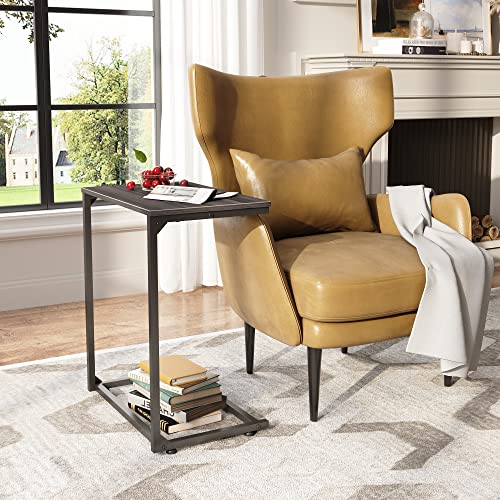 WLIVE C Shaped End Table, Small Couch Side Table for Coffee & Snack, Sofa Table that Slide Under for Living Room, Bedroom, 14.6 x 22.8 x 26.3 Inches, Grey by WLIVE - Used condition - Image 3