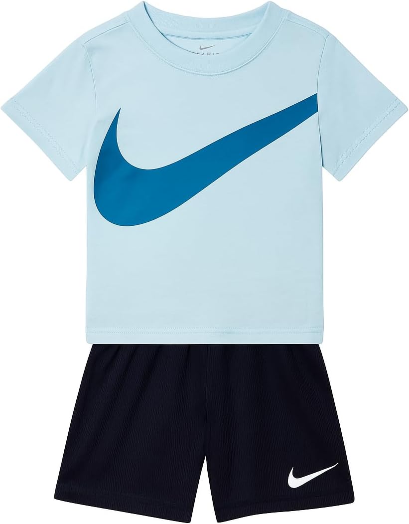 Nike Dri-FIT Wrap Swoosh Boys' T-Shirt & Shorts Set (4-7 Years, Blue)
