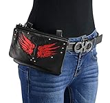 Milwaukee Leather MP8850 Ladies 'Winged' Leather Black and Red Multi Pocket Belt Bag - One Size