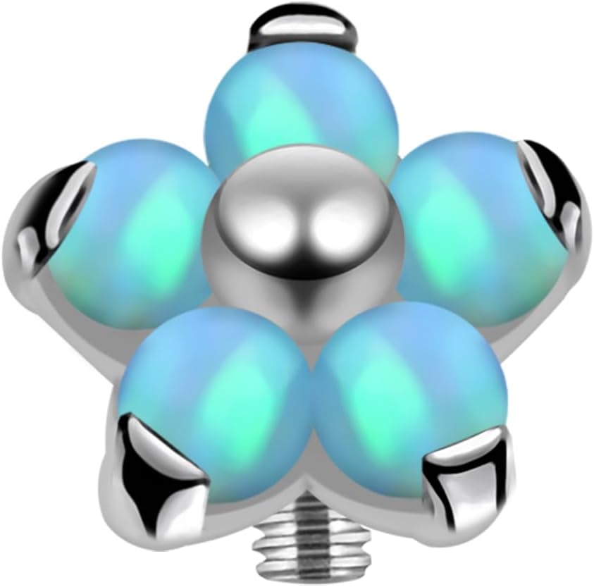 Opal Stone Flower G23 Grade Titanium Internally Top Micro Dermal Anchor Drivers - Surface - Skin Piercing