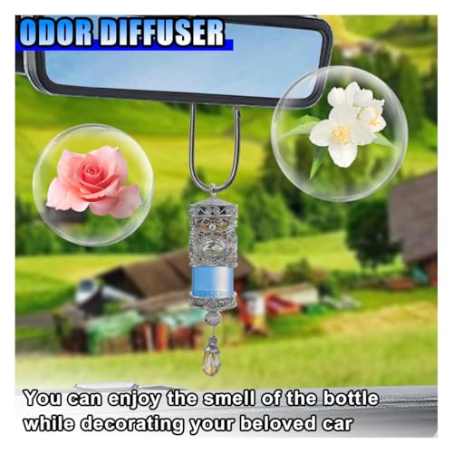 Image of Hanging Car Air Freshener Diffuser, Refillable Essential Oils Empty Perfume Bottle, Alloy Car Aromatherapy Fragrance Perfume Pendant Bottle, Universal Car Interior Ornaments Decor (Silver)