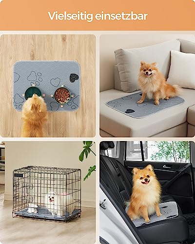Feandrea Welpen-Unterlagen waschbar, Wiederverwendbare Matten für Hunde, 61 x 46 cm, 2er Set, S, Hundetoilette, auslaufsicher, rutschfest, super saugfähig, grau PTD018G01