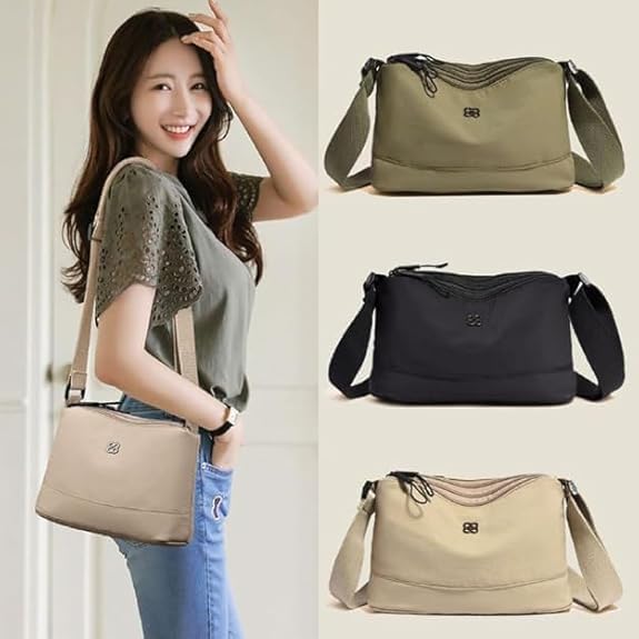 Image of (1Pack Crossbody Bags for Women, Small Shoulder Bag Nylon Simple Purse with Zipper, Multiple Pockets Handbag, Lightweight Casual Mini Purse for Unisex
