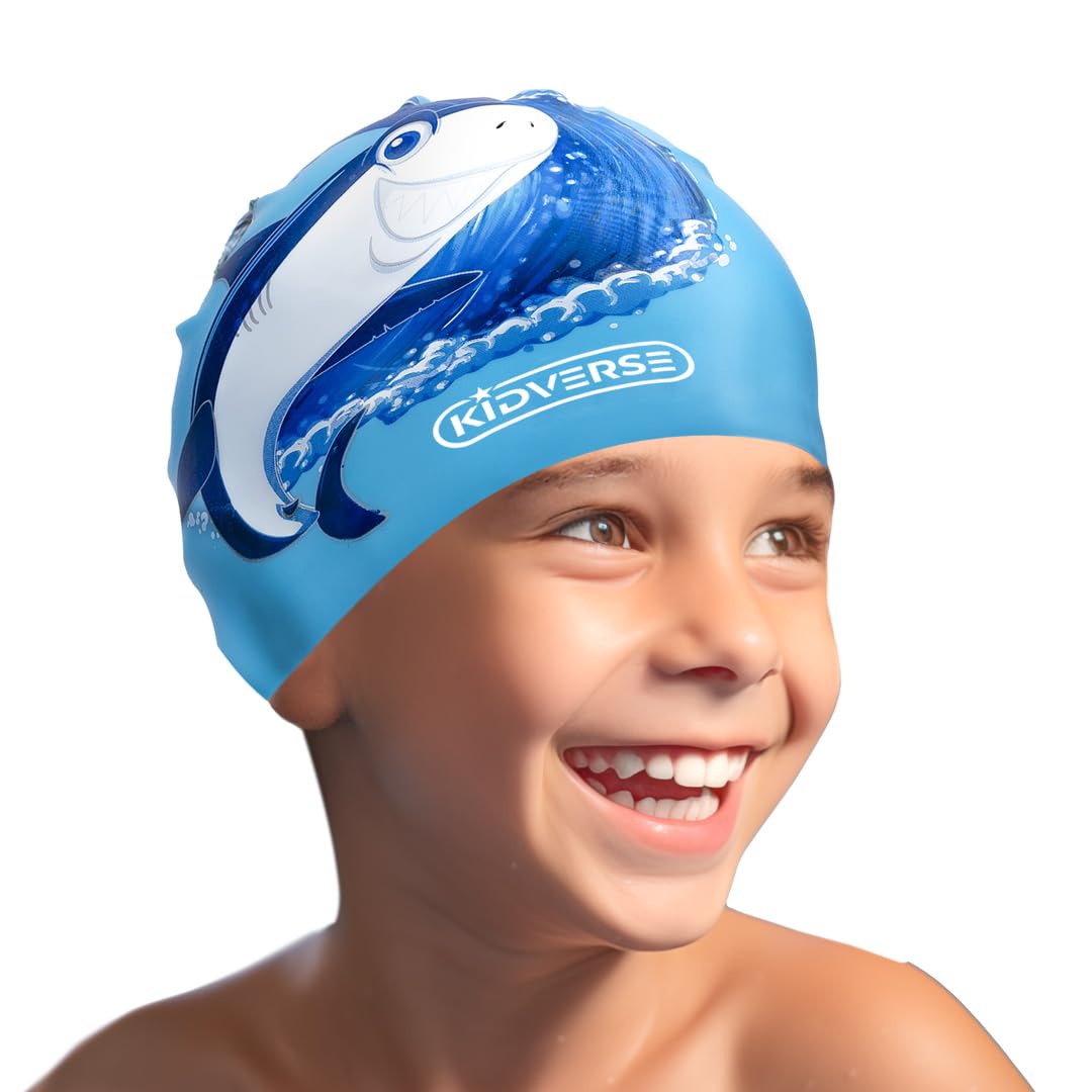 KIDVERSE Badekappe - Wasserdichte Schwimmhaube mit Anti-Rutsch-Noppen für rutschfesten Halt - UV Schutz - 100% Reißfest - Silikon