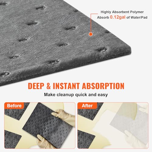 Image of VEVOR 100PCS Absorbent Pads, 13 inch x 10 inch Universal Absorbing Mat Garage Accessories, Oil Absorbent Pads & Water Absorbent Pads Absorbs up 12 Gal, Oil Spill Mat for Spill Protection, Home Garage Basement