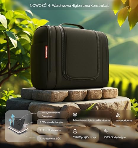 Travelaner® Kosmetyczka DESIGN 2026, Wisząca Kosmetyczka Podróżna 3w1, Pojemność 7 Litrów, dla Kobiet i Mężczyzn, Duża Torba Toaletowa, Czarny Mat