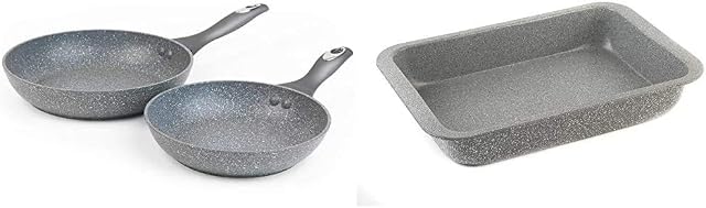 Salter BW04136 Marble Collection 2 Piece Frying Pan Set, 20/24 cm, Grey & BW02774G Marble Collection Carbon Steel Pan | Ideal for Sunday Roasts | 36cm | Grey, Set of 1