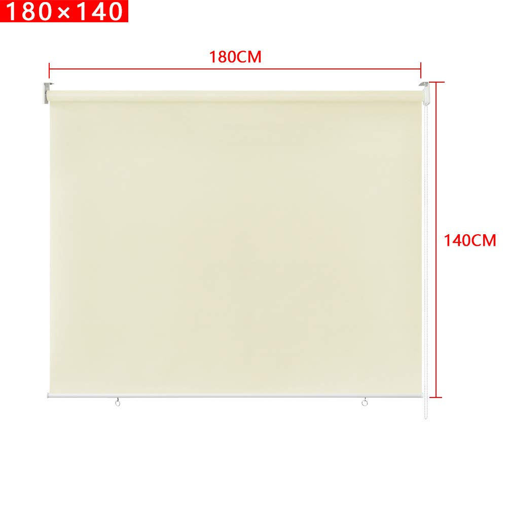 YRHome Tenda a rullo per esterni, per balcone, verticale, 180 x 140 cm, protezione solare al 100%, opaca, resistente ai raggi UV, oscurante e colore beige