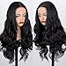 ZAVIDE Synthetic Body Wave Lace Front Wig Pre Plucked Hairline Glueless 13x5x1 Tpart Long Wavy Black Wig For Woman