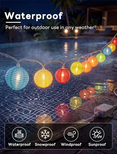 Image of Multicolor Lantern String Lights Outdoor, 8.5FT Plug-in Patio String Lights with 10 Mini Hanging Lanterns, Waterproof Decorative Lights for Garden, Bedroom, Bistro, Christmas Party