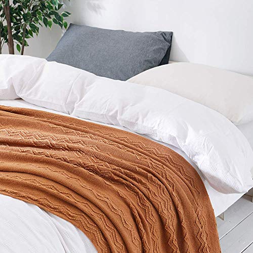 BOURINA Almond Throw Blanket 50 x90 Inches Throw Textured Solid Soft Sofa Throw Bed Runner Couch Cover Knitted Decorative Blanket Bed Runner