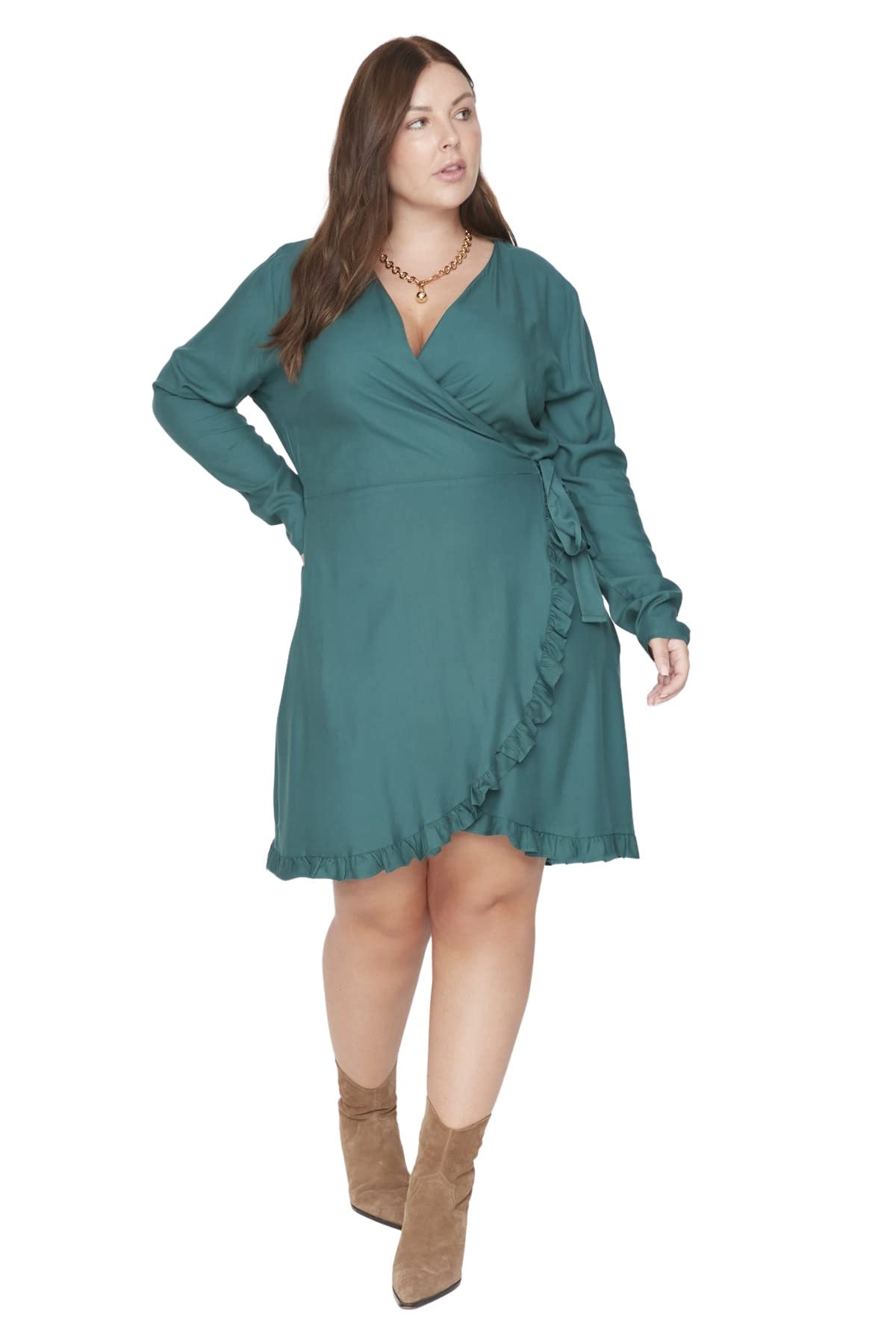 Trendyol Plus Size Dress - Green - Wrapover