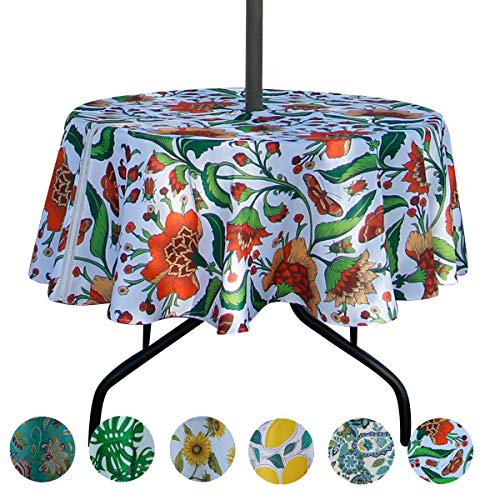 EHouseHome Outdoor Tablecloth Water Resistant Spill Proof Fabric Table Cover with Zipper Umbrella