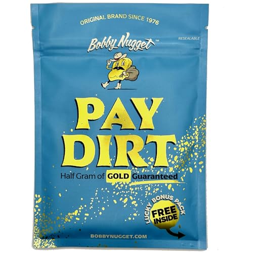 Bobby Nugget Gold Paydirt | Gold Rush Panning Concentrates unsearched & Added | Gold Prospecting Pay Dirt + 1/2 gram Gold Guaranteed Lucky’s Bonus Bag