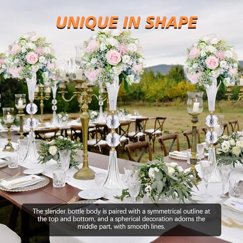 VIJIV Crystal Acrylic Trumpet Vase for Wedding Centerpieces & Home Decor - 24.8" Clear Flower Stand with Ribbed Texture, Gold Accents, Table/Floor Vase for Events, Bridal Showers & Boho Weddings - Image 6