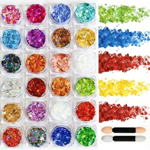 La Mejor Recopilación de Purpurina los más solicitados. 46 Gel de Purpurina 24 Colores para Cuerpo y Rostro,Set de Brillo Lentejuela con Efecto Sirena para Maquillaje de Labios, Ojos y Cabello,para Decoración Corporal en Festivales y...