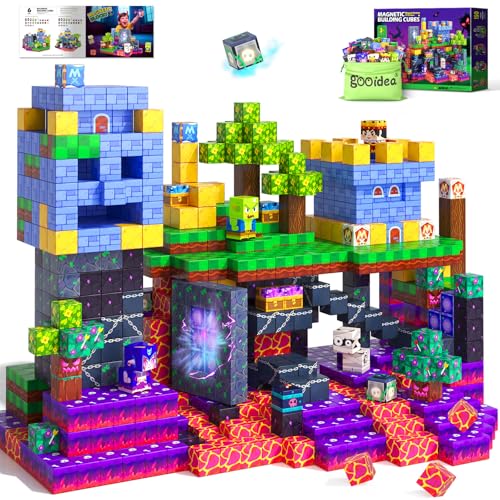 Image of 150PCS 0.8 inch Magnetic Building Blocks Creative Fun for Boys Girls Ages 3+ | Mine Magnet World Craft, STEM Toy for Kids Age 3-5 5-7 8-12, Sensory Learning Toys Birthday Gift for 3+ Year Old Boys Girls