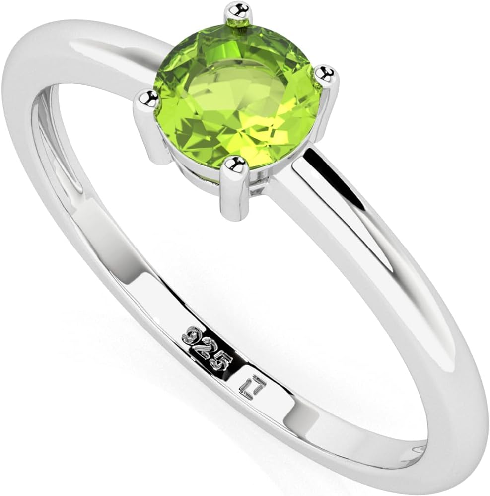 Natural Peridot Stackable Ring for Women, Girls in Sterling Silver, August Birthstone Jewelry Gifts for Her (Round, Oval, Pear)