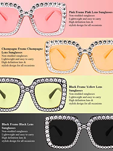Frienda Oversize Square Glitter Sunglasses Sparkly Disco Sunglasses Retro Thick Frame Glasses for Women(Light Gray, Clear Pink, Clear Tawny, Light Yellow)2