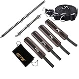 EXREIZST Expandable Black Metal Spreader Bar Set Home Gym with 4pcs PU Brown Adjustable Straps,Sports Aid Training Fitness Gear Pilates Aid Kit