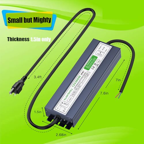 Image of LED Driver 200 Watts Waterproof IP67 AC 110V to 12V 16.5A Low Voltage Transformer Indoor or Outdoor Power Supply Adapter for LED Strip,Landscape Lighting Project, and Any 12V LED Lights